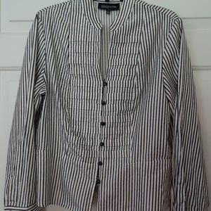 Ladies Size L Black/White Striped L Sleeve Blouse